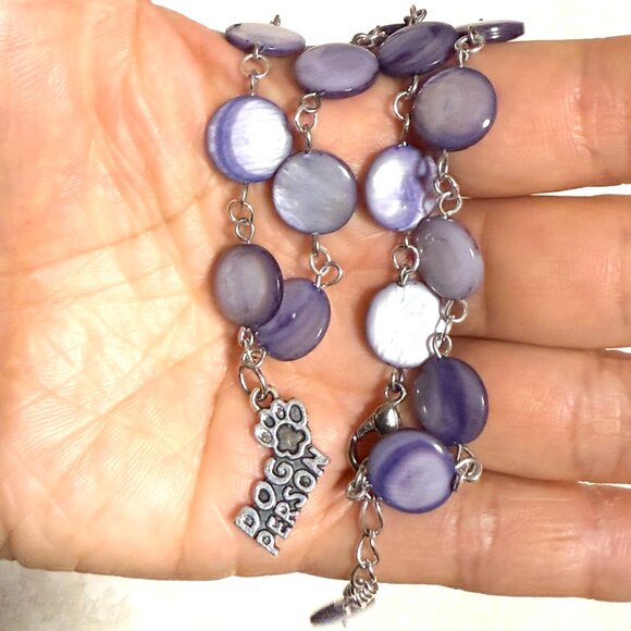 Purple Mother of Pearl Beaded Short Necklace + Dog Person Paw Print Pendant - Picture 13 of 13